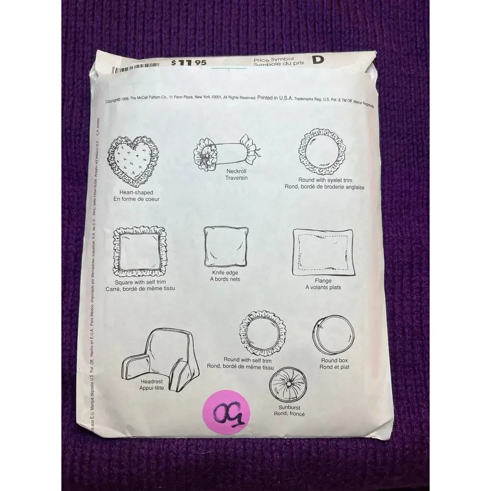 McCalls 2450 Sewing pattern pillow round square heart backrest